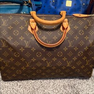 Louis Vuitton Brown Monogram Canvas Speedy Satchel with Tan Trim